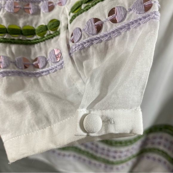 Tory Burch Madeline White Peasant Blouse with Purple and Green Detail 2 - Picture 7 of 10